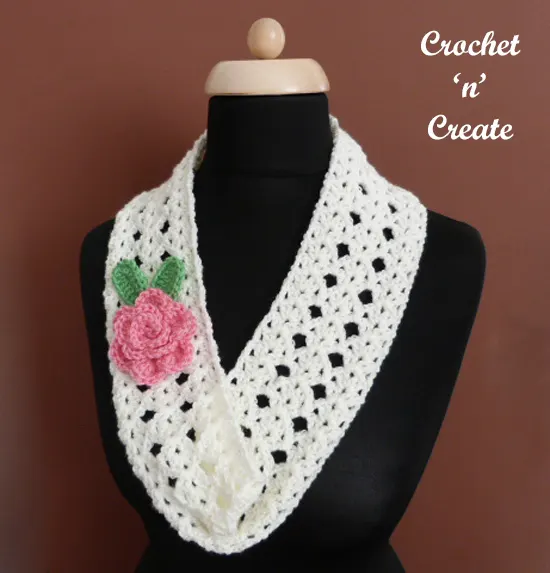 crochet cowl-rose corsage