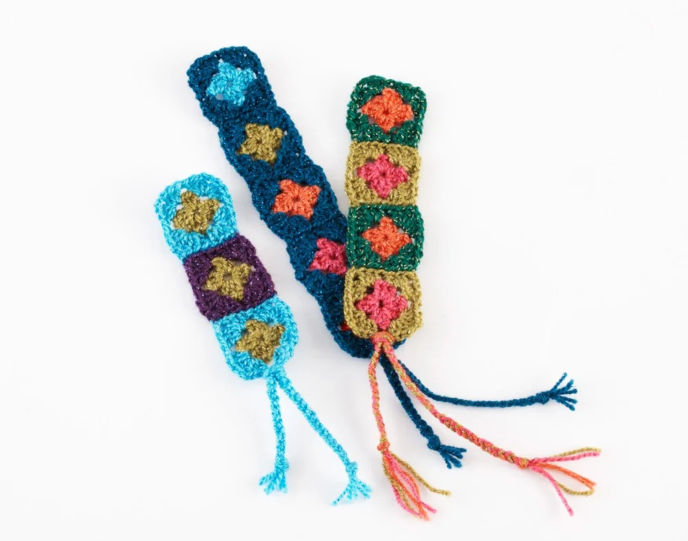 mini granny square bookmarks