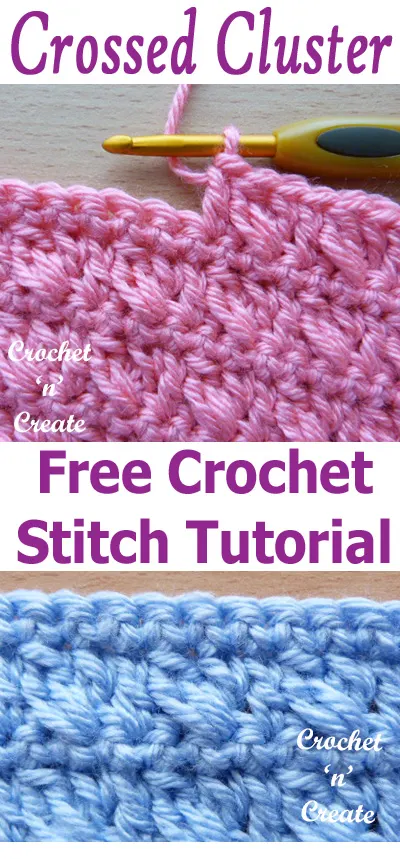 Crochet crossed cluster stitch, free tutorial