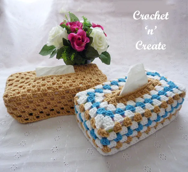 crochet granny tissue box cover