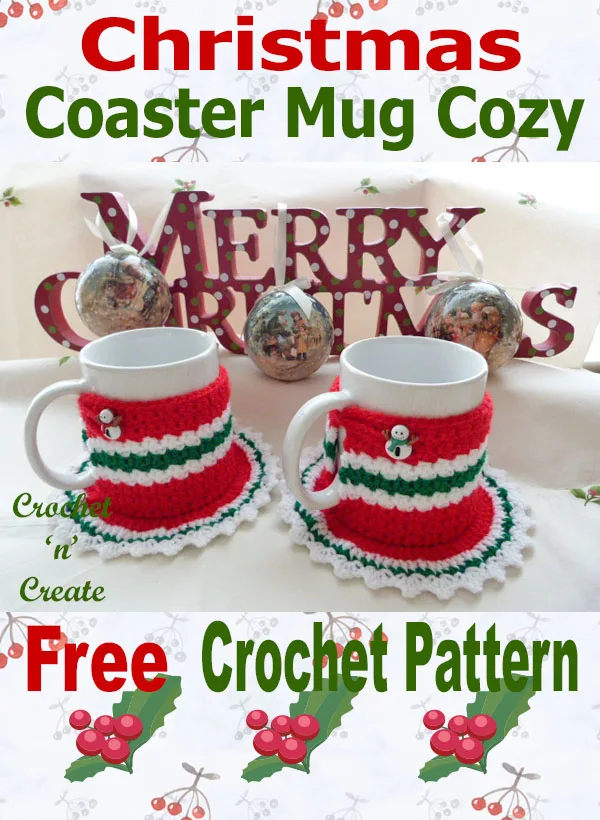 Free crochet pattern christmas coaster mug cosy