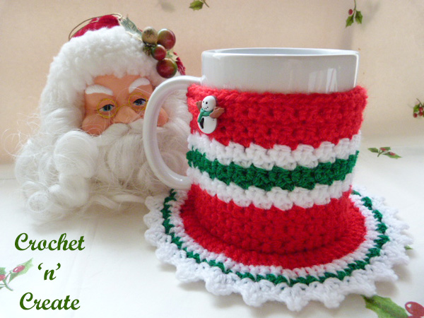 Free Crochet Pattern Christmas Coaster Mug Cozy UK