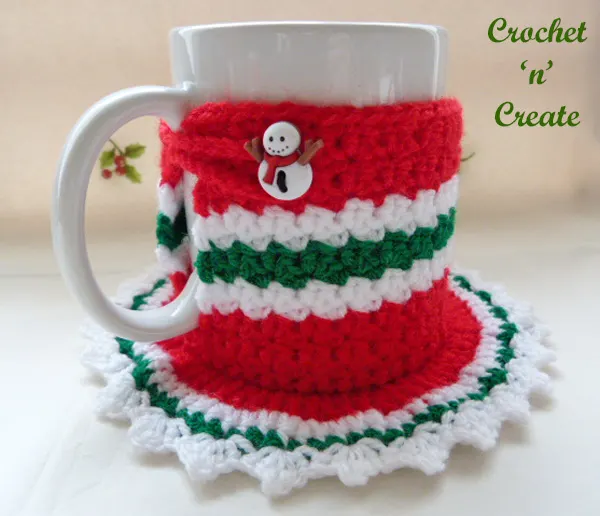 Free christmas coaster mug cosy crochet pattern