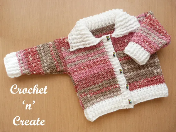 Free baby crochet pattern ribbed cardigan-collar