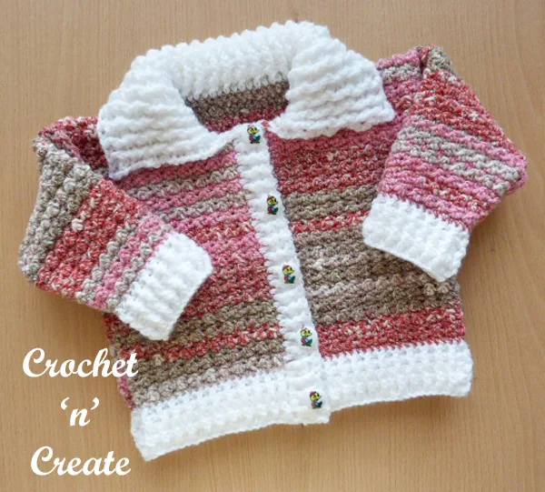 Free crochet baby cardigan with collar pattern