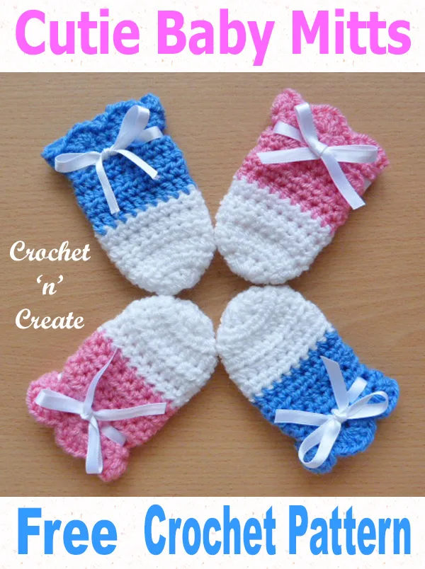 Cutie baby mitts free crochet pattern