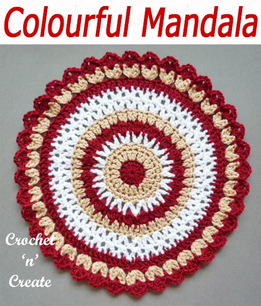 Made in a three color combination, this free crochet mandala pattern is crochet with a mixture of v-st, clusters and shells, use as a placemat or hang it up for decoration. CLICK and scroll down the page for the pattern. | #crochetdoily #crochetmandala #crochettablecentre #crochetncreate #crochet #howto #crochetpattern #freecrochetpattern #easypattern #freepattern #forbeginners #diy #crafts #crochetaddict #followforcrochet