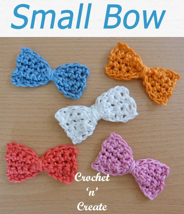 Pretty small bow free crochet pattern use on mug cosies, placemats, coasters or make it into a hair clip. #crochetncreate