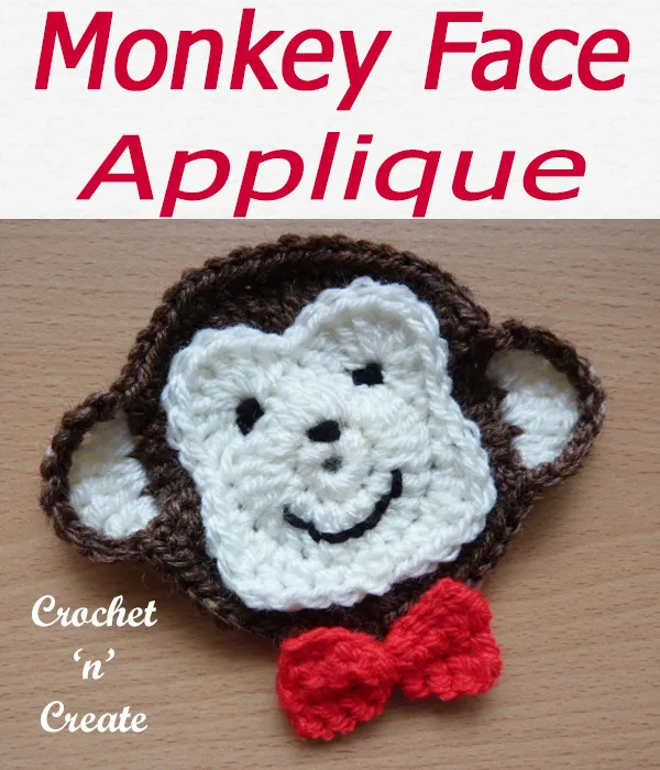 Cheeky monkey, cute monkey appliqué you can use on children's items, a free crochet pattern. #crochetncreate