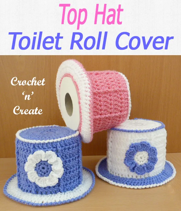 Add some fun to your bathroom with this top hat toilet roll cover, a free crochet pattern that is an easy diy project. CLICK and scroll down the page for the pattern. | #crochettpcovers #crochetbathroon #crochetncreate #crochet #howto #crochetpattern #freecrochetpattern #easypattern #freepattern #forbeginners #diy #crafts #crochetaddict #followforcrochet