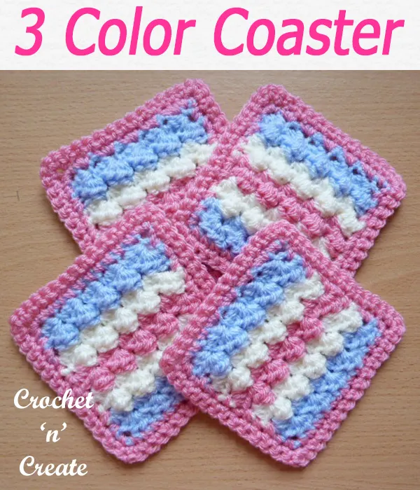 A quick project for a three color coaster, this free crochet pattern is made using a one row pattern. CLICK and scroll down the page for the pattern. | #crochetforthehome #crochetcoaster #crochetdining #crochetncreate #crochet #crochetpattern #freecrochetpattern #easypattern #freepattern #forbeginners #diy #crafts #crochetaddict #followforcrochet