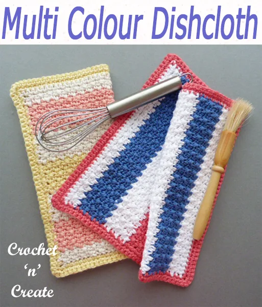 Bright and cheerful free crochet dishcloth pattern, use colors to match your kitchen decor or use as gifts. CLICK and scroll down the page for the pattern. | #crochetdishcloth #crochetscrubby #crochetncreate #crochet #howto #crochetpattern #freecrochetpattern #easypattern #freepattern #forbeginners #diy #crafts #crochetaddict #followforcrochet