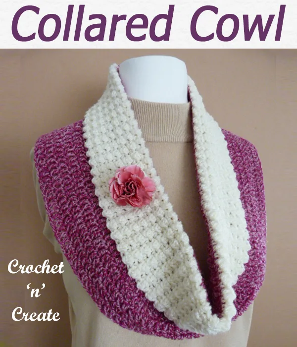 A free collared cowl crochet pattern, comfy to wear and there is also a matching pom-pom hat to go with it. CLICK and scroll down the page for the pattern. | #crochetcowl #crochetscarf #scarf #crochet #howto #crochetpattern #freecrochetpattern #easypattern #freepattern #forbeginners #diy #crafts #crochetaddict #followforcrochet