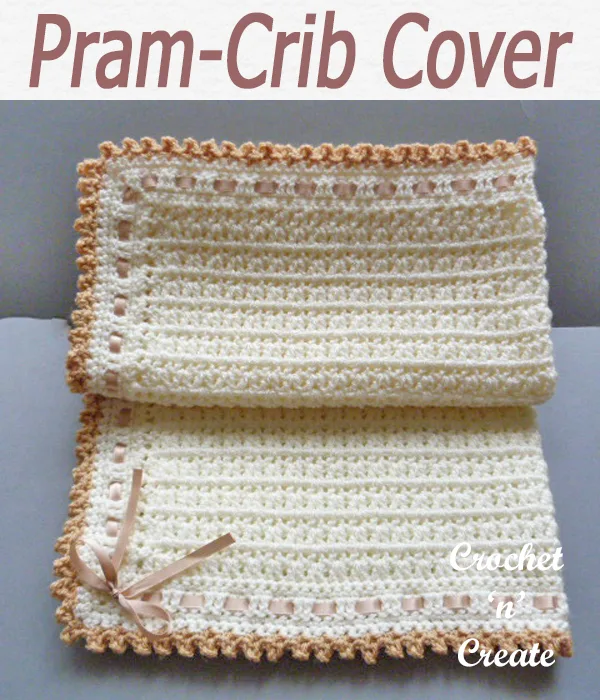 A picot edge pram or crib cover baby blanket, crochet this free baby crochet pattern for gifts, baby showers etc. CLICK and scroll down the page for the pattern. | #crochetblanket #crochetbaby #crochetbabyblanket #crochetncreate #crochet #howto #crochetpattern #freecrochetpattern #easypattern #freepattern #forbeginners #diy #crafts #crochetaddict #followforcrochet