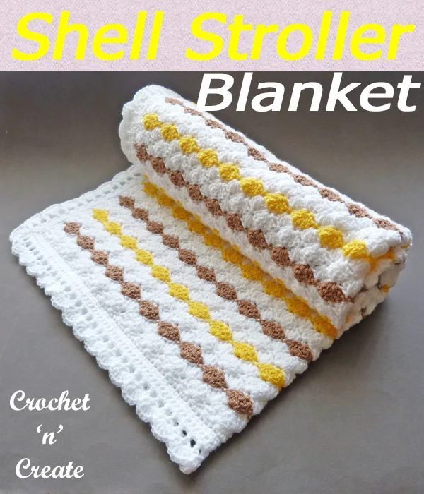 A textured shell stitch stroller baby blanket, free baby crochet pattern for boy or girl just crochet in appropriate colors. CLICK and scroll down the page for the pattern. | #crochetblanket #crochetbaby #crochetbabyblanket #crochetncreate #crochet #howto #crochetpattern #freecrochetpattern #easypattern #freepattern #forbeginners #diy #crafts #crochetaddict #followforcrochet