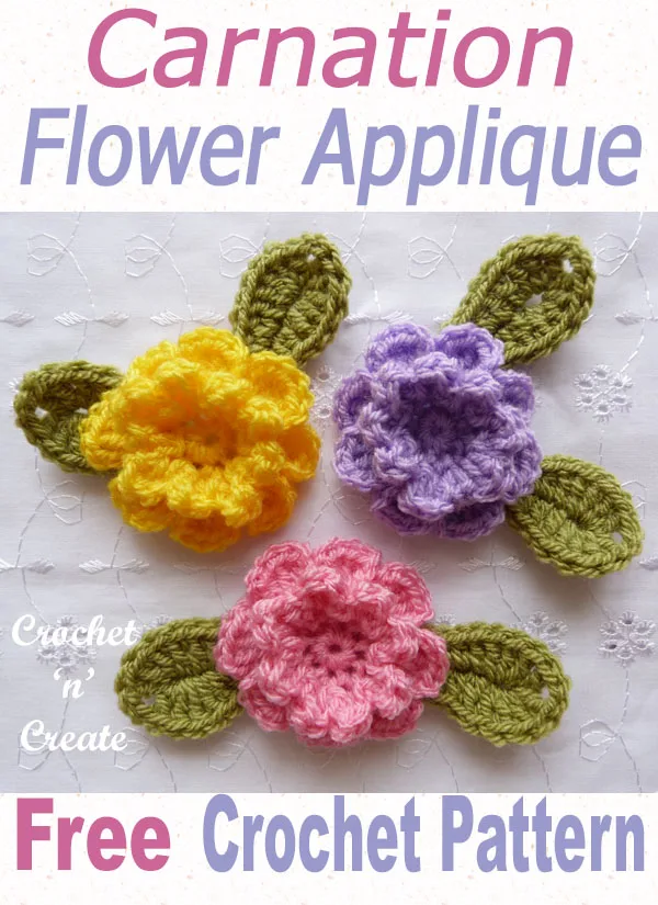 crochet carnation flower applique