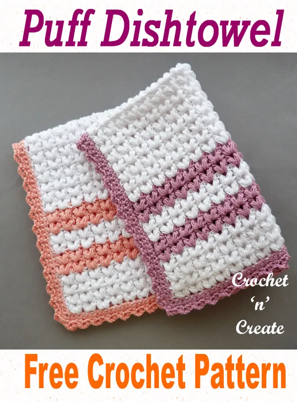 crochet puff stitch dishtowel