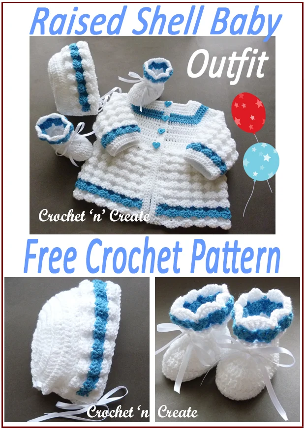 crochet raised shell baby outfit