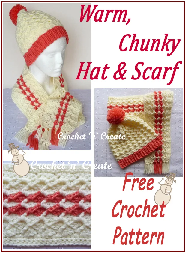 warm crochet chunky hat-scarf