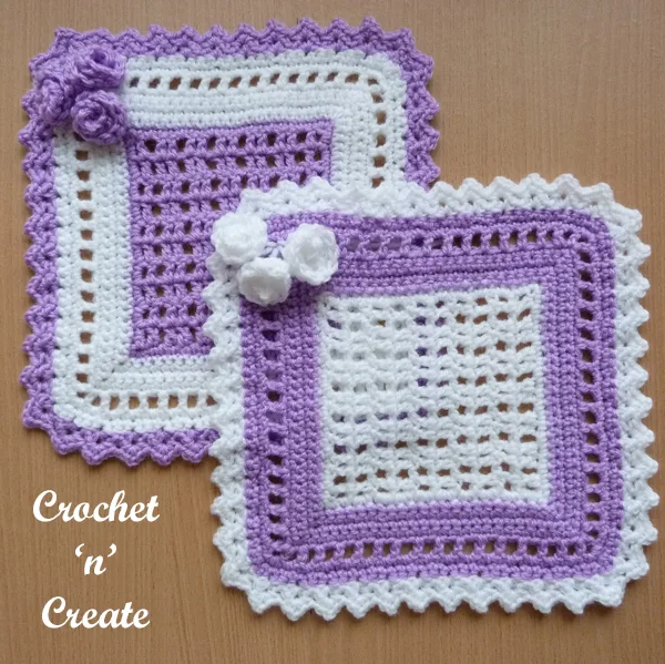 lilac and white doilies