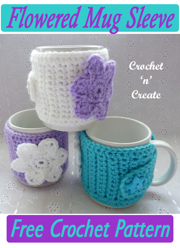 crochet flowered mug sleeve