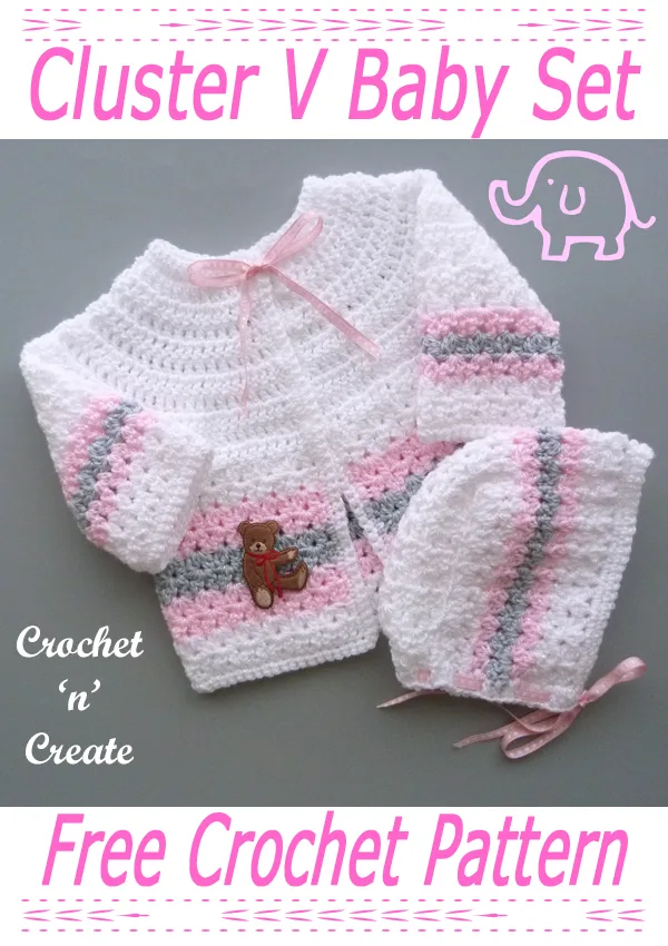 cluster v crochet baby set