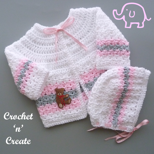 Newborn baby girl crochet sweater and bonnet outfit