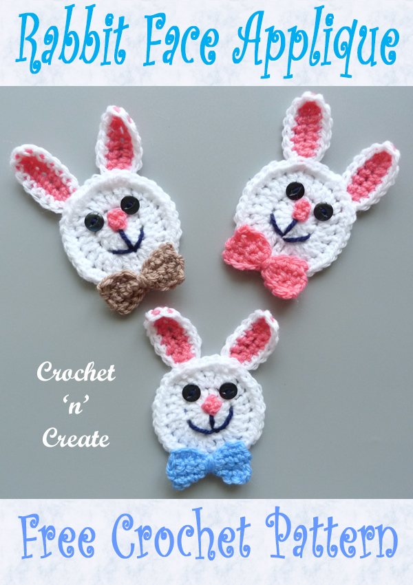 crochet rabbit face applique