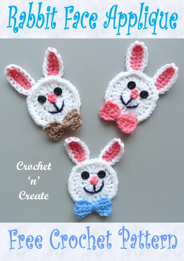 crochet rabbit face applique