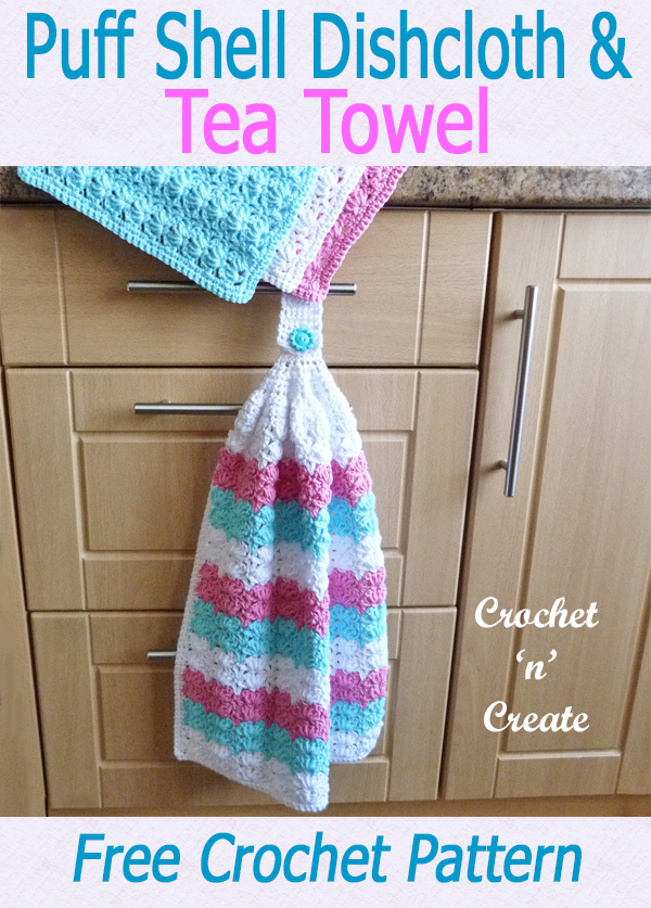 crochet puff dishcloth-teatowel