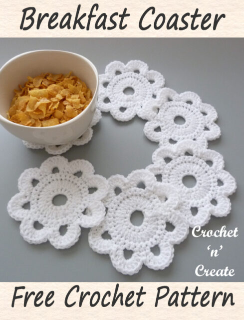 Crochet Breakfast Coaster Pattern free instructions on Crochet 'n' Create