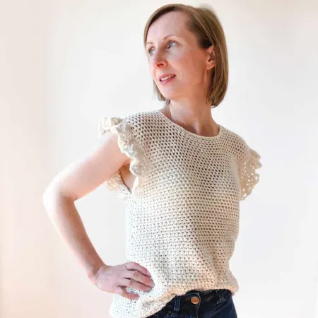 ruffle-sleeve on free crochet tops roundup