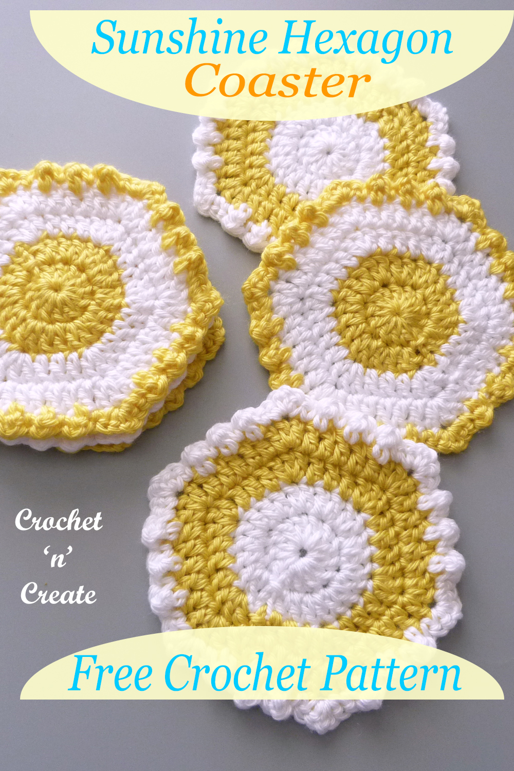 sunshine hexagon crochet coaster