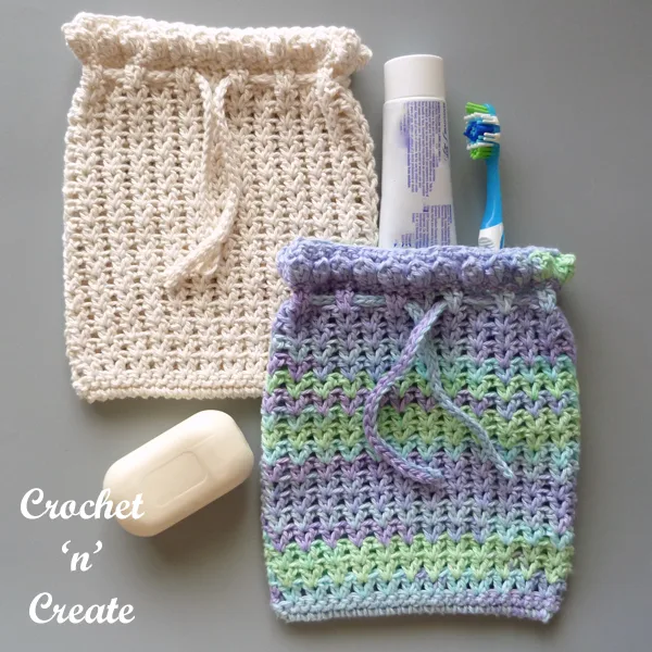 drawstring crochet sponge pouch