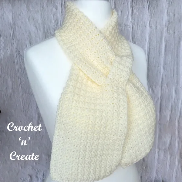 cream neck warmer on model